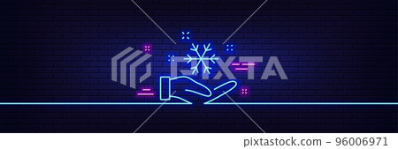 Neon light glow effect. Freezing hand line icon. AC cold temperature sign. Fridge function symbol. 3d line neon glow icon. Brick wall banner. Freezing outline. Vector Neon light glow effect. Freezing hand line icon. AC cold temperature sign. Fridge function symbol. 3d line neon glow icon. Brick wall banner. Freezing outline. Vector 96006971