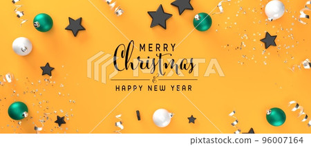 Merry Christmas message with baubles and stars Merry Christmas message with baubles and stars 96007164