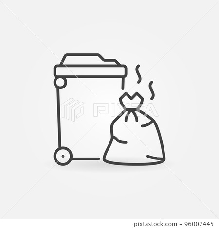 Trash Can and Garbage Bag outline vector concept icon Trash Can and Garbage Bag outline vector concept icon 96007445
