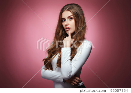 lovely woman with strong healthy curly hair 96007564