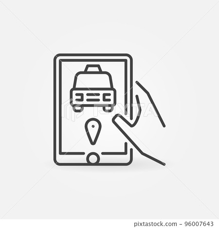 Tablet with Online Taxi App vector concept linear icon Tablet with Online Taxi App vector concept linear icon 96007643