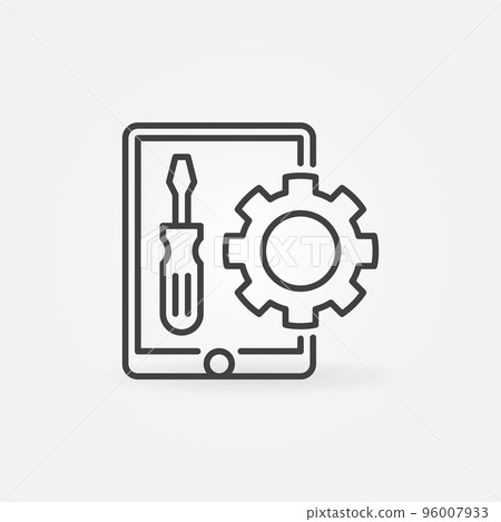 Tablet with Screwdriver and Gear outline vector concept icon Tablet with Screwdriver and Gear outline vector concept icon 96007933