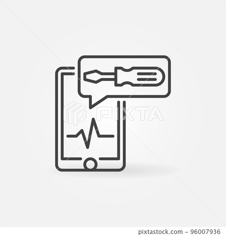 Smartphone with Wrench in speech bubble vector line icon 96007936
