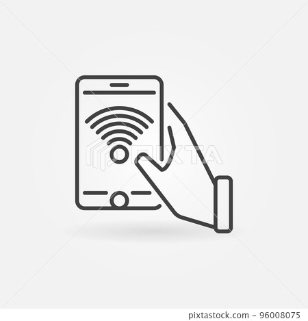 Hand holding Smartphone with Wi-Fi vector outline icon Hand holding Smartphone with Wi-Fi vector outline icon 96008075
