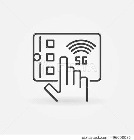 Hand with 5G tablet outline vector icon Hand with 5G tablet outline vector icon 96008085