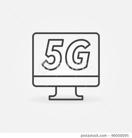 Computer monitor with 5G vector icon in thin line style 96008095