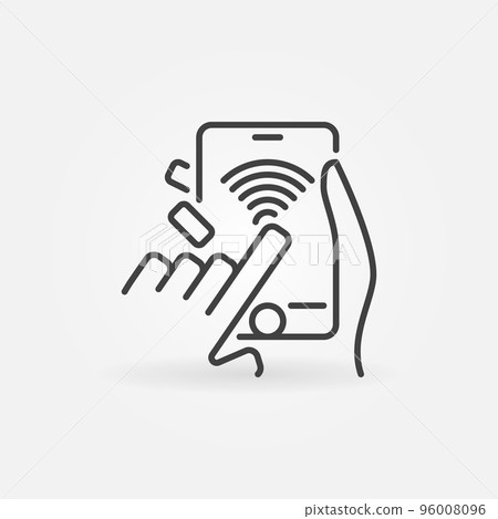 WiFi smartphone in Hands outline icon. Smartphone Wi-Fi sign WiFi smartphone in Hands outline icon. Smartphone Wi-Fi sign 96008096