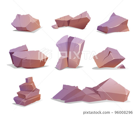 Cartoon set of big stones, rough boulders or hard rock lumps 96008296