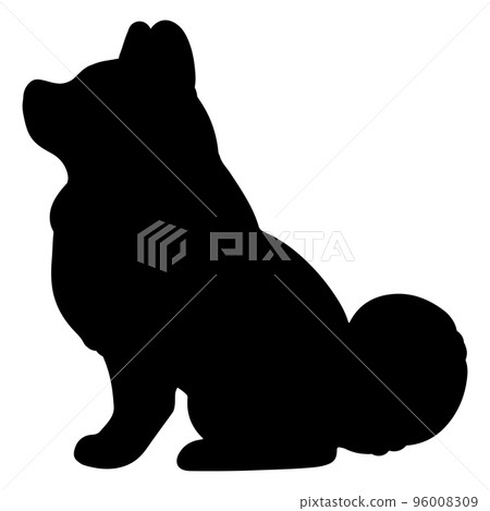 一隻簡單可愛的秋田犬側身坐著的剪影 96008309