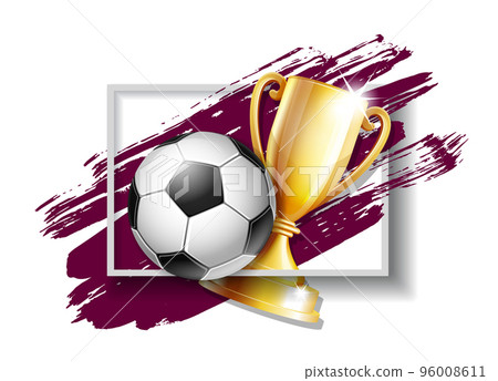 Design template football world championship tournament. Concept with soccer ball and golden trophy cup 96008611