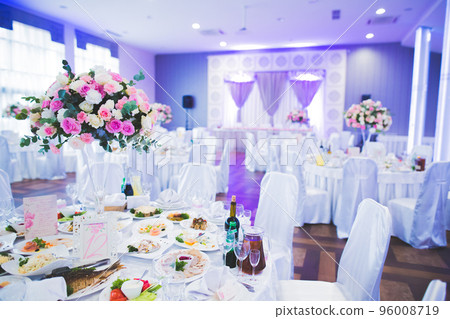 Interior of a restaurant prepared for wedding ceremony 96008719