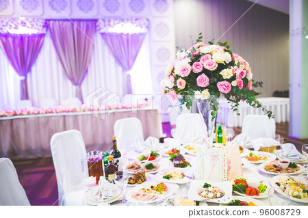 Interior of a restaurant prepared for wedding ceremony 96008729