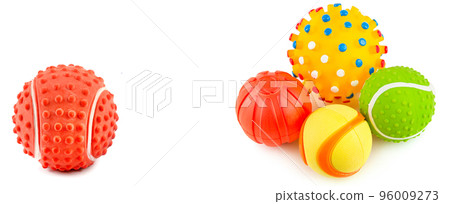 balls - toys for dogs isolated on a white background. Collage. Free space for text. Wide photo. balls - toys for dogs isolated on a white background. Collage. Free space for text. Wide photo. 96009273