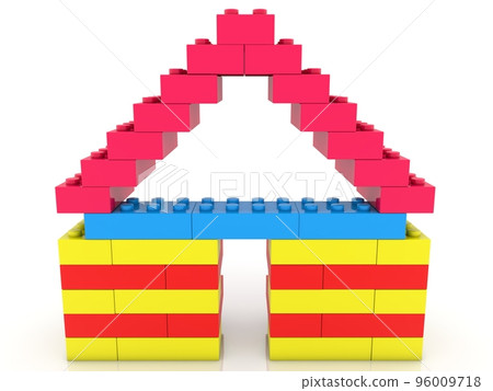 The outline of a toy house made of colorful toy bricks The outline of a toy house made of colorful toy bricks 96009718