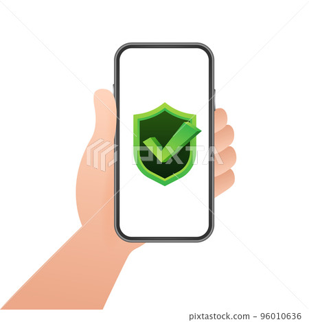 Data Protection on smartphone, privacy, and internet security. Vector stock illustration. 96010636