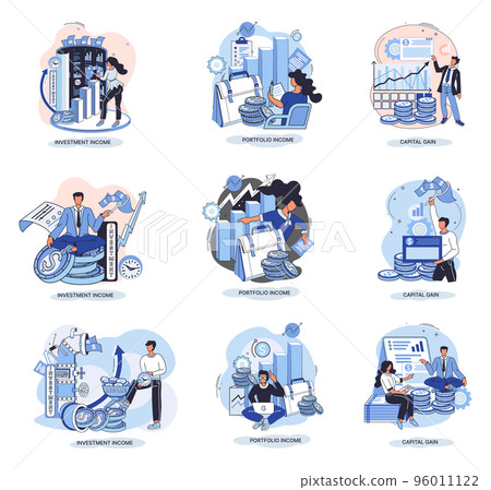 Capital gain, portfolio income, investment income. Investments and bonds, cash flow, mutual fund 96011122