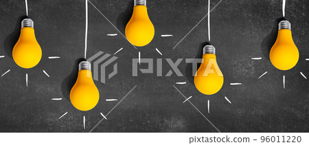 Hanging idea light bulbs - Business concept Hanging idea light bulbs - Business concept 96011220