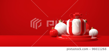 Christmas gift box on a podium - 3D Christmas gift box on a podium - 3D 96011268