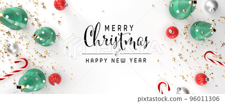 Christmas trees with candy canes and baubles - 3D render 96011306