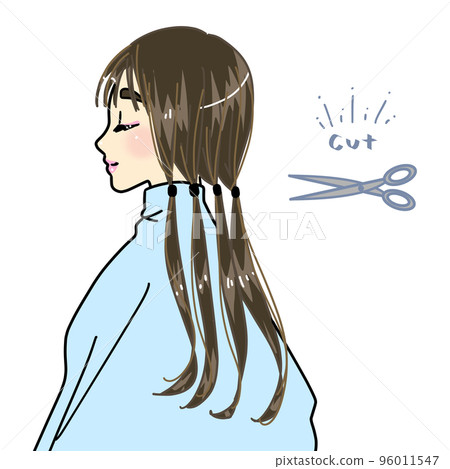 Illustration of a woman who provides hair with a hair donation 96011547