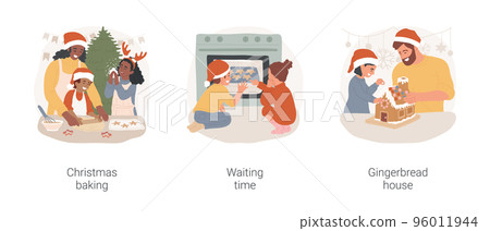 Christmas baking isolated cartoon vector illustration set. Family baking cookies, xmas holiday celebration, children looking into the oven, waiting time, making gingerbread house vector cartoon. Christmas baking isolated cartoon vector illustration set. Family baking cookies, xmas holiday celebration, children looking into the oven, waiting time, making gingerbread house vector cartoon. 96011944