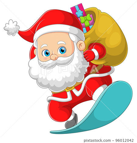 The cute Santa claus is sending the christmas gift with the ice skating board  96012042