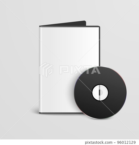 Vector 3d Realistic Black CD, DVD with Paper Cover, Envelope, Case Isolated. CD Box, Packaging Design Template for Mockup. Compact Disk Icon, Front View 96012129