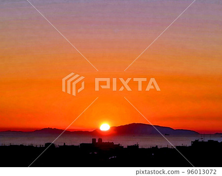 "Sunset/sunset" watercolor style over the Harimanada Sea in Setouchi 96013072