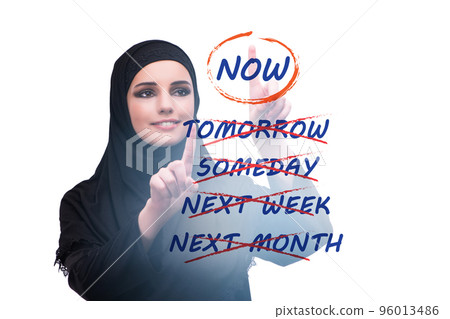 Concept of procrastination with now or later 96013486