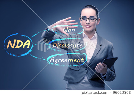 Businesswoman in non disclosure agreement concept Businesswoman in non disclosure agreement concept 96013508