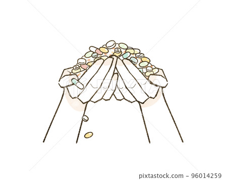 拿著很多藥片的手 96014259