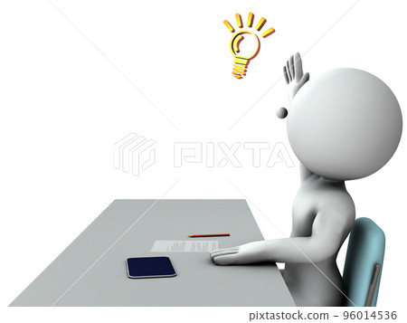 一個舉手宣布的孩子。活潑有趣的學生。桌子上的平板電腦終端。 一個舉手宣布的孩子。活潑有趣的學生。桌子上的平板電腦終端。 96014536