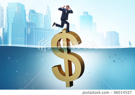 Inflation concept with sinking dollar sign Inflation concept with sinking dollar sign 96014587