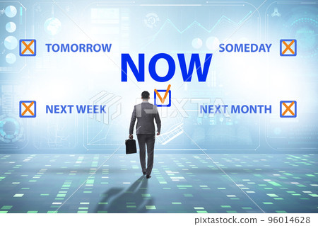 Concept of procrastination with now or later Concept of procrastination with now or later 96014628