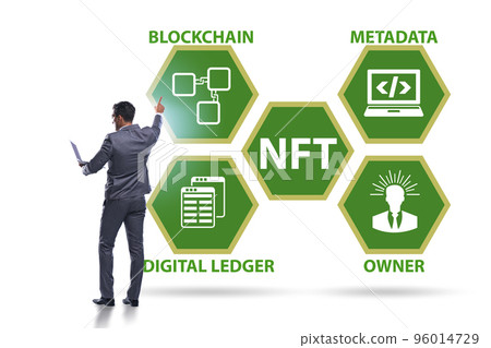 Businessman in NFT non fungible concept Businessman in NFT non fungible concept 96014729