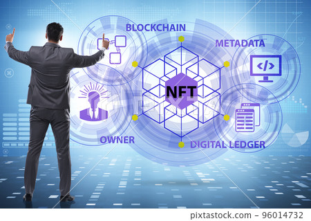Businessman in NFT non fungible concept Businessman in NFT non fungible concept 96014732