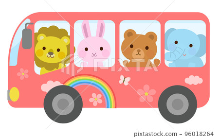 可愛的動物騎著校車的插圖 可愛的動物騎著校車的插圖 96018264