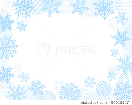 Circle frame of light blue snowflakes and dots and stripes in a hand-drawn style Circle frame of light blue snowflakes and dots and stripes in a hand-drawn style 96018397