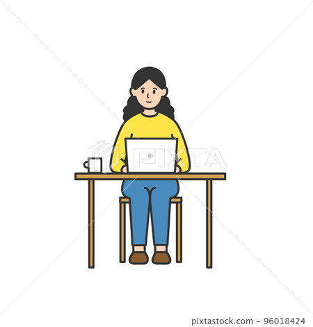 在辦公桌前用電腦工作的年輕女子 在辦公桌前用電腦工作的年輕女子 96018424