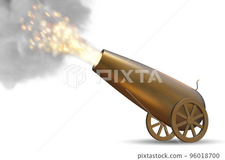 Golden cannon firing - 3d rendering 96018700