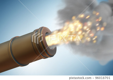 Golden cannon firing - 3d rendering Golden cannon firing - 3d rendering 96018701