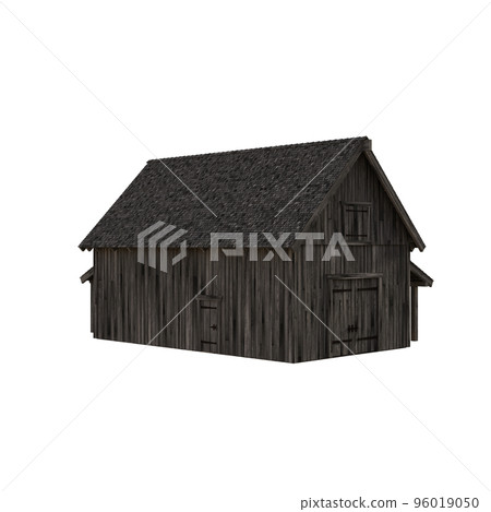 Illustration of an old peasant barn for collages or clip art, isolated on white background. 3D render-illustration. 96019050