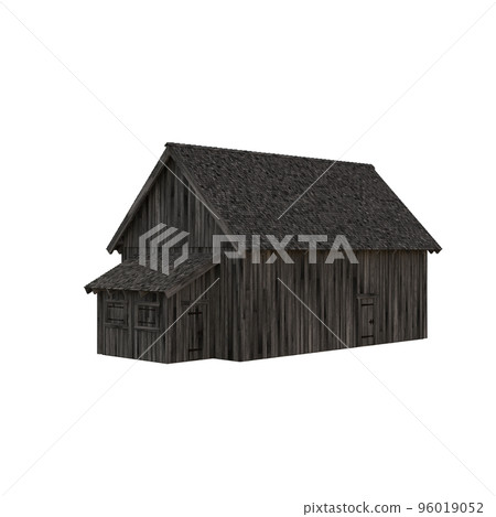 Illustration of an old peasant barn for collages or clip art, isolated on white background. 3D render-illustration. 96019052
