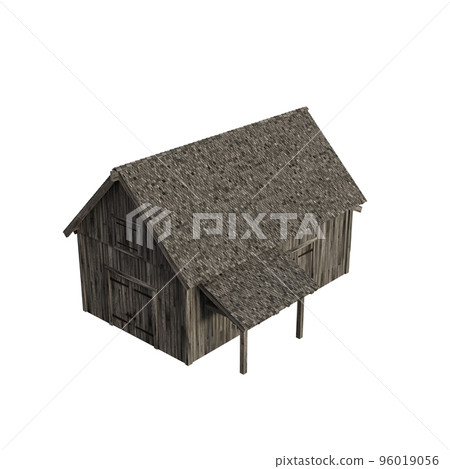 Illustration of an old peasant barn for collages or clip art, isolated on white background. 3D render-illustration. 96019056