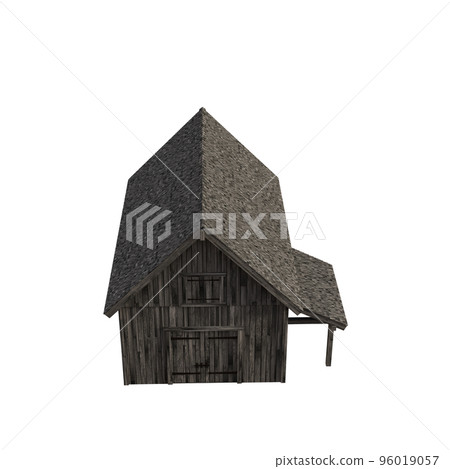 Illustration of an old peasant barn for collages or clip art, isolated on white background. 3D render-illustration. 96019057
