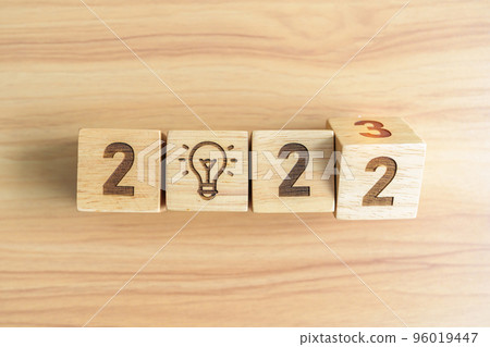 2022 change to 2023 block with lightbulb icon. Business Idea, Creative, Thinking, brainstorm, Goal, Resolution, strategy, plan, Action, change and New Year start concepts 2022 change to 2023 block with lightbulb icon. Business Idea, Creative, Thinking, brainstorm, Goal, Resolution, strategy, plan, Action, change and New Year start concepts 96019447