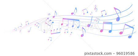 Colorful perspective sheet music frame illustration, staff notation, background illustration, illustration of notes, rests, and musical symbols 96019586