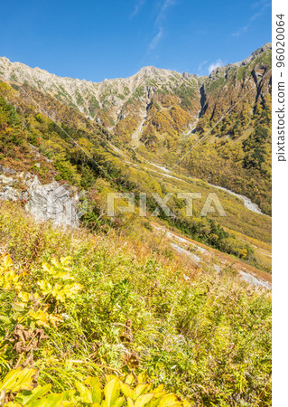 晴天時從長野縣和岐阜縣邊界的西穗高嶽山脊線看到的阿爾卑斯山脊線，北阿爾卑斯山脈 96020064