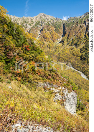 The ridgeline of the Alps seen from the Nishihotakadake ridgeline on the prefectural border between Nagano and Gifu under fine weather, the mountains of the Northern Alps 96020097