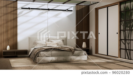 Minimalist wabisabi bedroom plant and decoartion in japanese bedroom. 3D rendering. 96020280